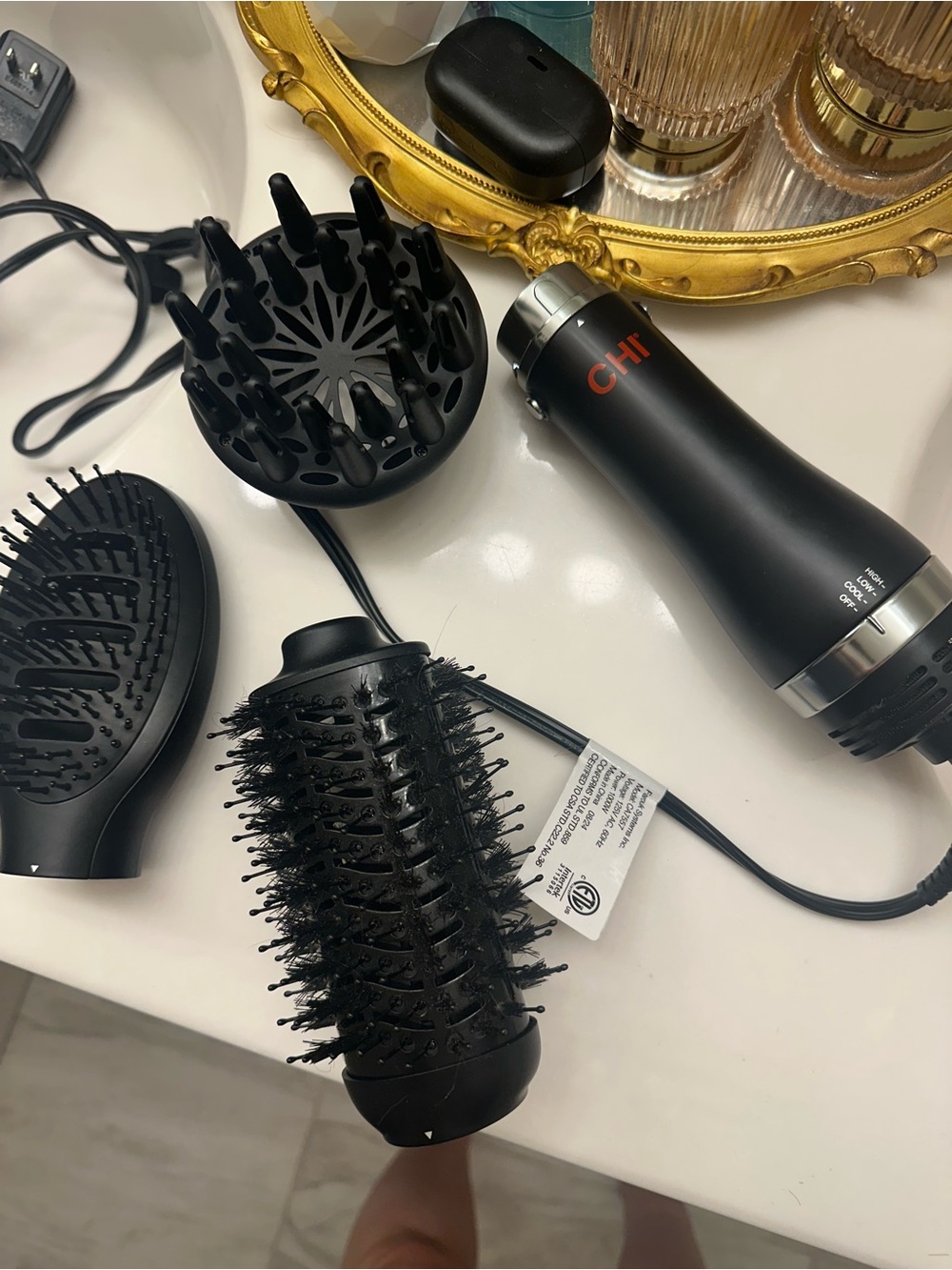 CHI Black 3-in-1 Hot Air Brush Styler with Multiple Attachments